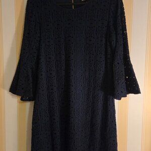 Navy Blue Ronnie Nicole Lace Overlay Bell Sleeve Dress, 10P